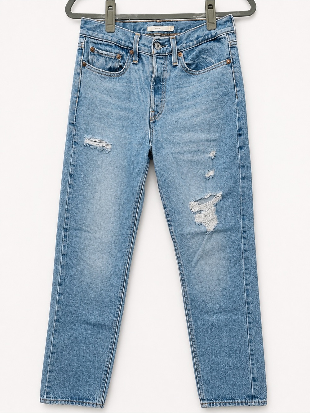 Levi’s Premium Wedgie Fit Jeans Women’s 27 Distressed Light Wash Button Fly - Picture 4 of 5